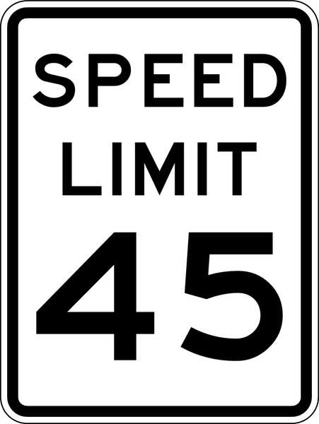 Lyle Speed Limit 45 Traffic Sign, 24 in H, 18 in W, Aluminum, Vertical Rectangle, R2-1-45-18HA R2-1-45-18HA