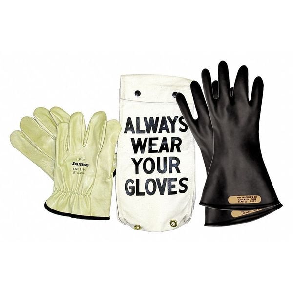 Salisbury Electrical Rubber Glove Kit, Leather Protectors, Glove Bag