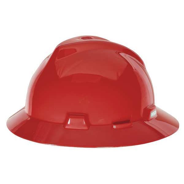 Msa Safety Full Brim Hard Hat, Type 1, Class E, Pinlock (4-Point), Red 454736