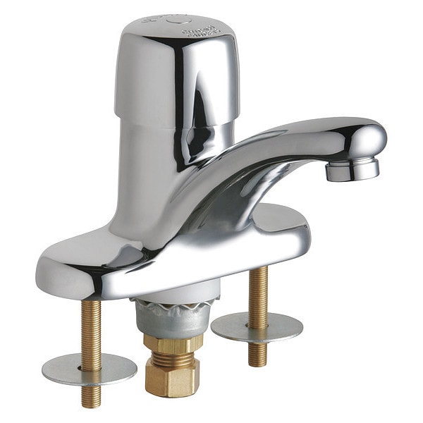 Chicago Faucets 3400ABCP 222.45 Metering 4" Mount, Commercial 3 Hole Low Arc Bathroom Faucet