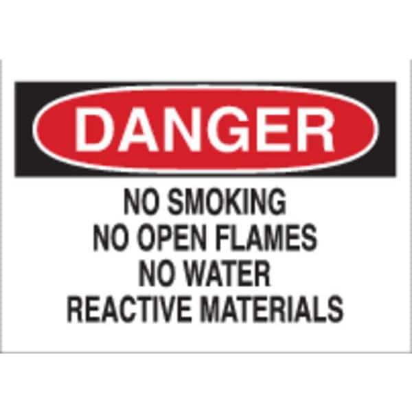 Brady Danger No Smoking Sign, 10" Height, 14" Width, Aluminum, Rectangle, English 43504