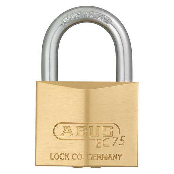 Abus Padlock, Keyed Different, Standard Shackle, Square Brass Body, Steel Shackle, 27/32 in W 75/40 KD
