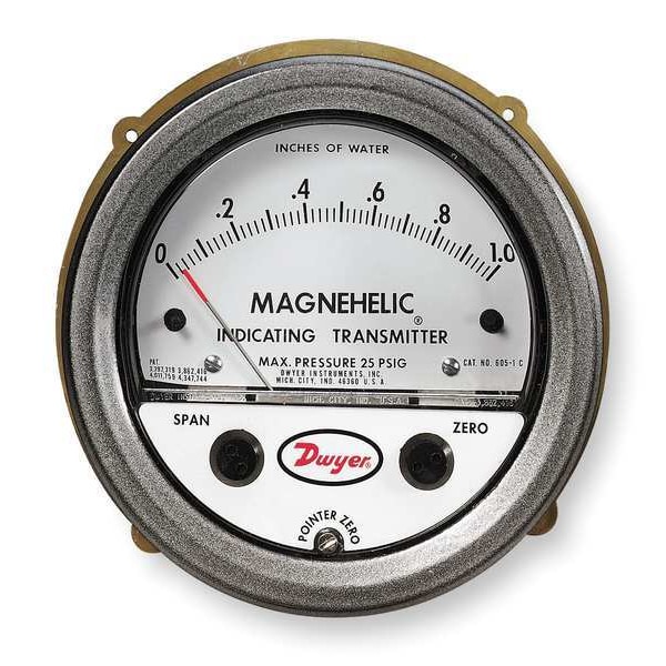 Dwyer Instruments Dwyer Magnehelic Pressure Transmitter, 0/1.0inWC 605-1