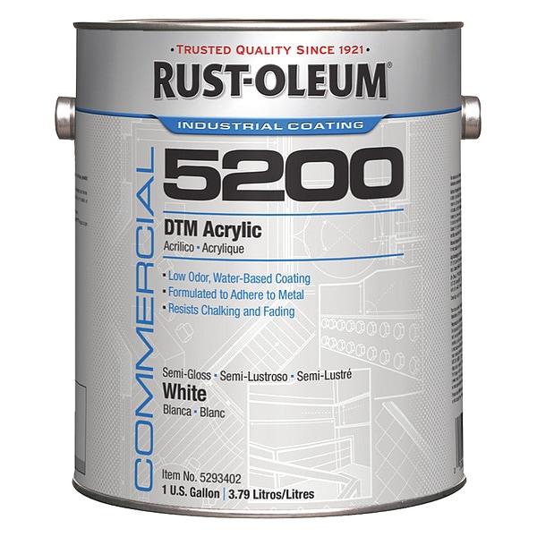 RustOleum Interior/Exterior Paint, Semigloss, Water Base, White, 1