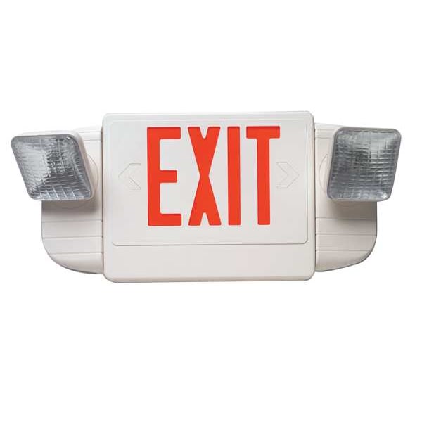 Big Beam Exit Sign with Emergency Lights, White, 2 Face(s), LED