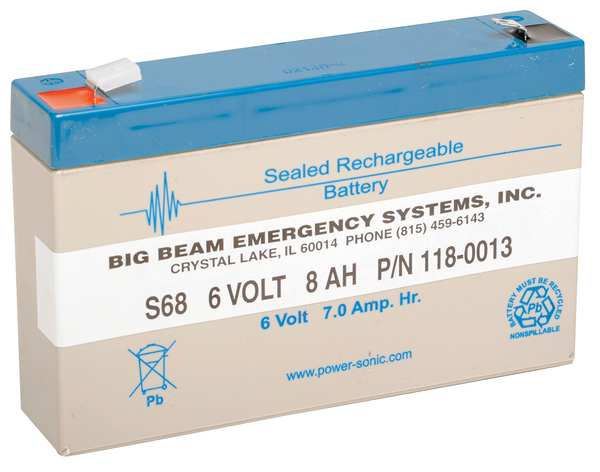 Big Beam Battery, Lead Calcium, 6V, 7Ah, Faston S68