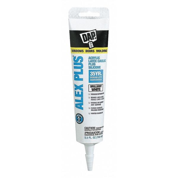 Dap Caulk, 5.5 oz, Tube, White, Siliconized Acrylic Polymer Base 18128
