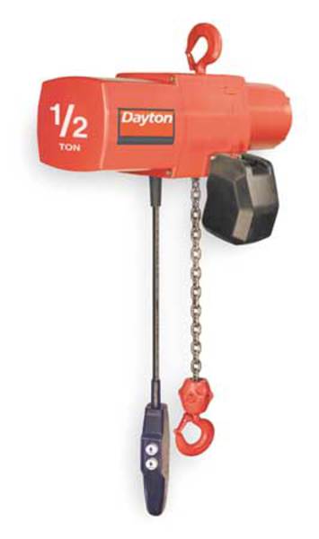 Dayton Electric Chain Hoist, 1000 lb., 20 ft., Hook Mounted - No Trolley 3YB85