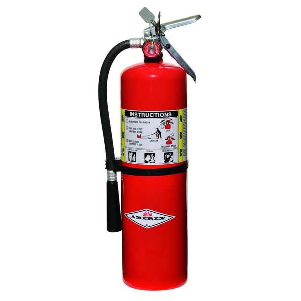 Amerex Fire Extinguisher, Class ABC, UL Rating 4A:80B:C, Rechargeable, 10 lb capacity, 21 ft Range B456