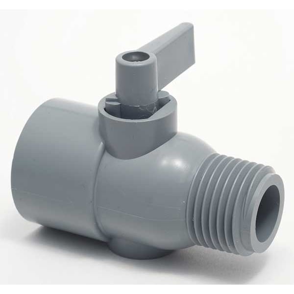 Zoro Select 1/2" FNPT x MNPT PVC Ball Valve Inline, Port: Full 3871090