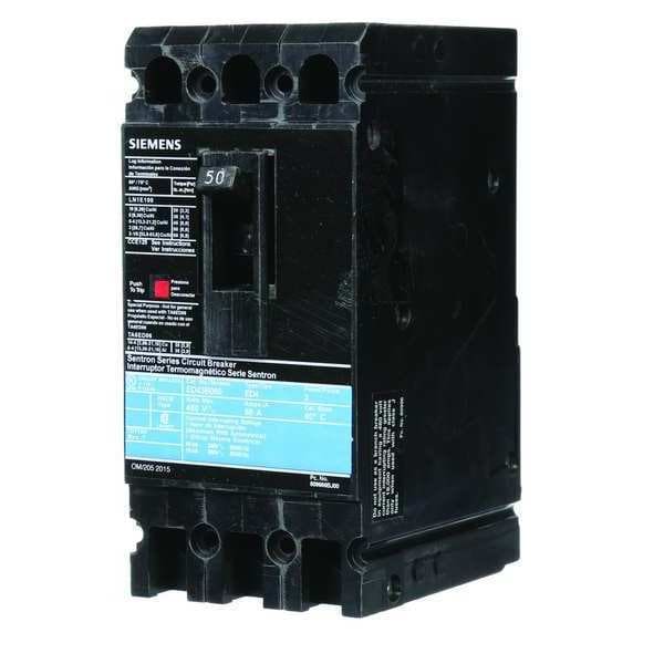 Siemens Molded Case Circuit Breaker, 50A, 480V AC, 3 Pole, Lug In Panelboard Mounting Style, ED4 Series ED43B050