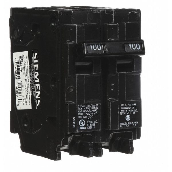 Siemens Q2100 $45.29 100 A Plug In Standard Miniature Circuit Breaker