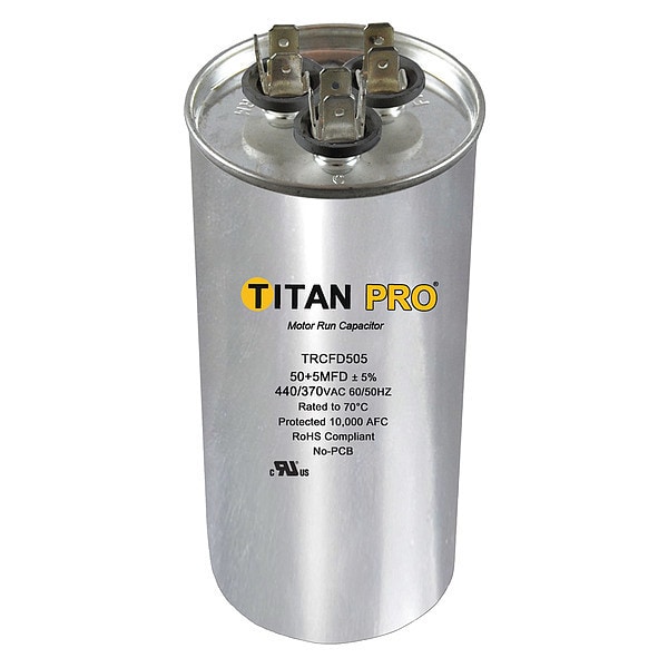 Titan Pro Motor Dual Run Cap, 50/5 MFD, 370-440V TRCFD505