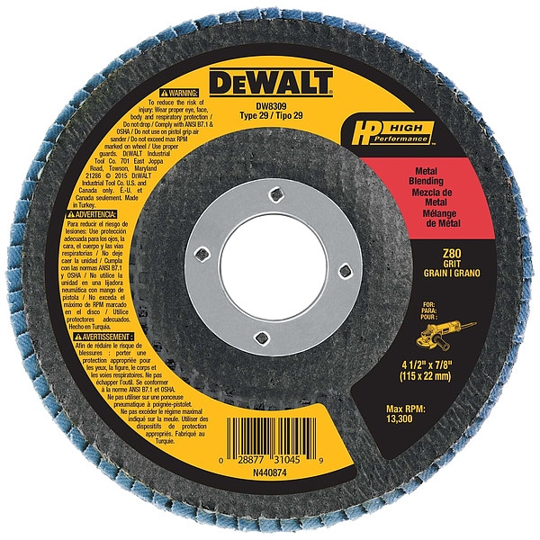 Dewalt 4-1/2" x 7/8" 80g type 29 HP flap disc DW8309