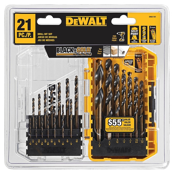 Dewalt 21 pc. HSS Black Oxide Jobber Length Drill Bit Set DWA1181