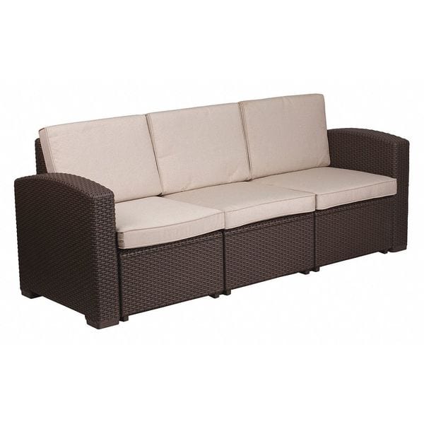 Flash Furniture Chocolate Rattan Sofa w/All-Weather Beige Cushions DAD-SF1-3-GG