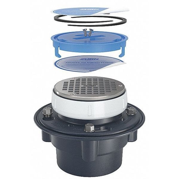 Zurn 2" 3" Pipe Dia. PVC, Stainless Steel Round Floor Drain EZ1PV2SS