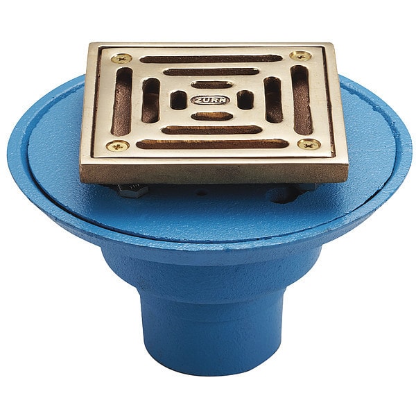 Zurn 2" Pipe Dia. Cast Iron, Brass Shower Drain, Height (In.) 45/8
