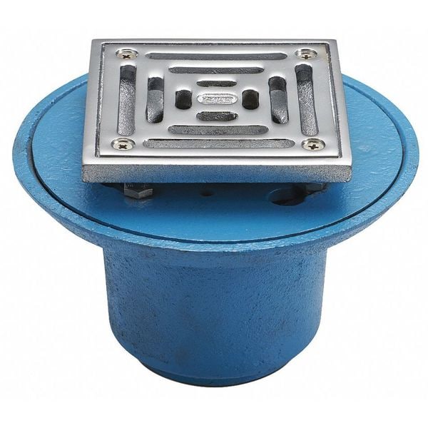 Zurn 2" Pipe Dia. Cast Iron, Brass Shower Drain, Connection Caulk