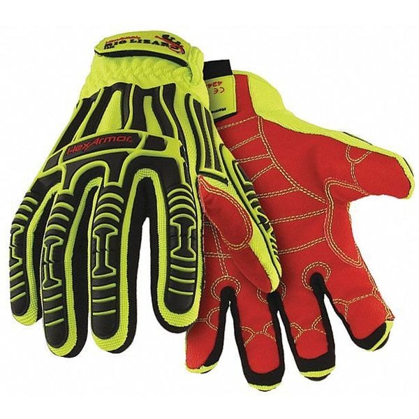Hexarmor HiVis Cut Resistant Impact Gloves, A3 Cut Level, Uncoated, XS