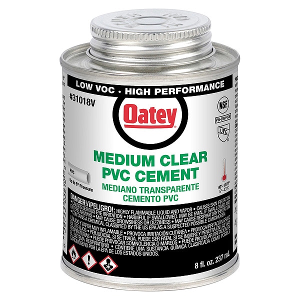 Oatey Cement, BrushTop Can, 8 fl oz, Clear 31018V Zoro