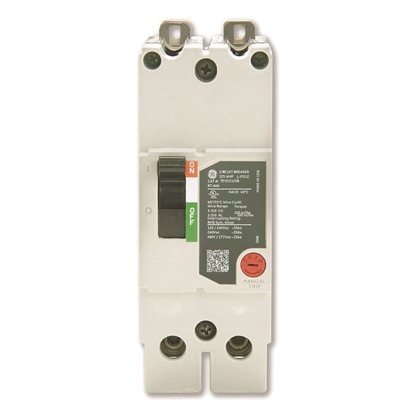 Ge Molded Case Circuit Breaker, 125 A, 277/480V AC, 2 Pole, Bolt On Panelboard Mounting Style TEYH2125B