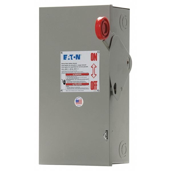 Eaton Nonfusible Safety Switch, Heavy Duty, 600V AC/250V DC, 3PST, 30 A