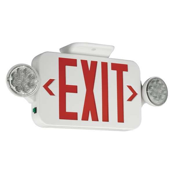 Compass Exit Sign with Emergency Lights, 7 1/4 in H x 18 in W, White/Red, 2 Faces, Wall/Ceiling Mounting CCRRC