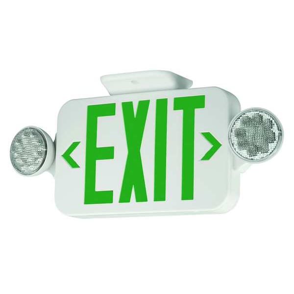 HUB CCGRC LED COMBO EXIT W/REMOTE CAPACITY WHITE WITH GREEN LETTERS