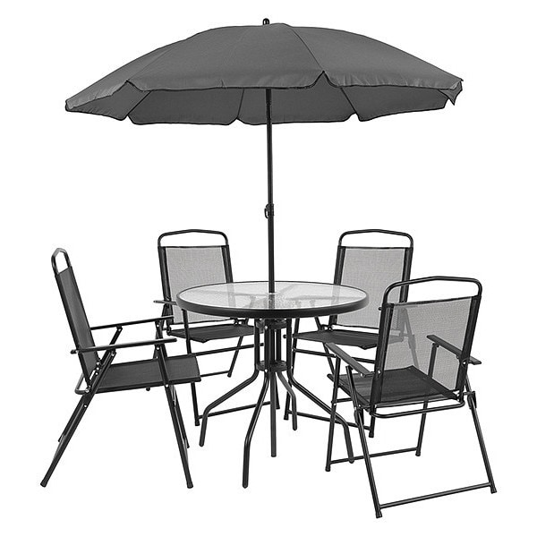 Flash Furniture Round Patio Table Set And Umbrella, 6 pcs. , 311/4