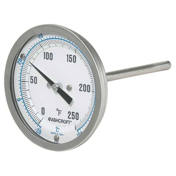 Ashcroft Dial Thermometer, Bi-Metallic, 3 in Dial 30EI60R