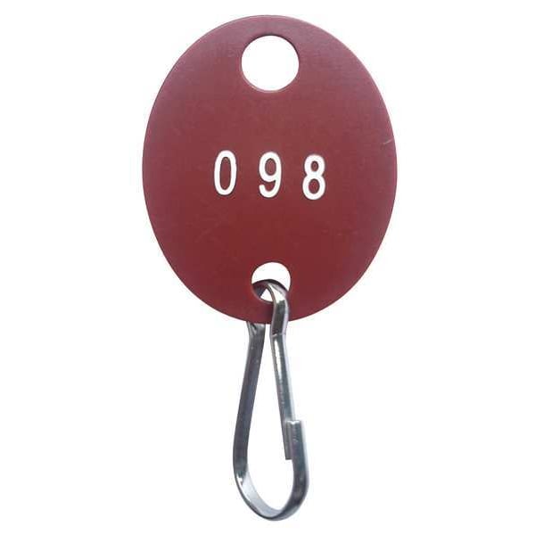 Zoro Select Key Tag, Red, Plastic, ABS Oval, Nickel Plated 100 PK
