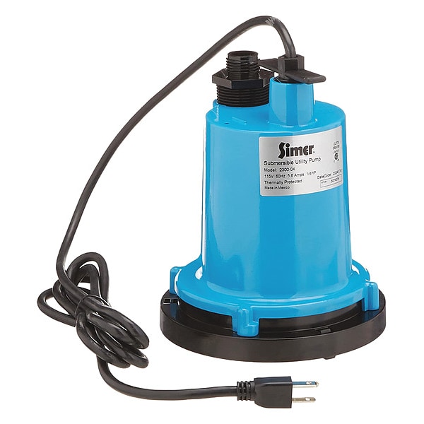 Simer Submersible Utility Pump, 1/4Hp 230004 Zoro