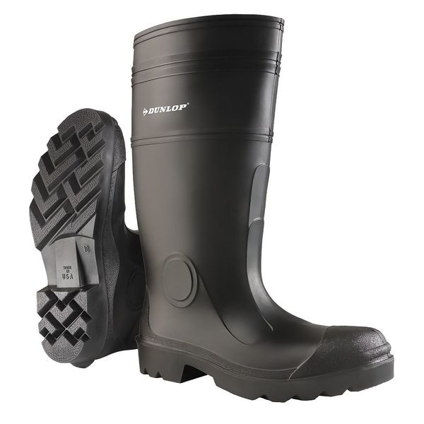Dunlop Knee Boots, Size 13, 16" H, Black, Plain, PR 874011333