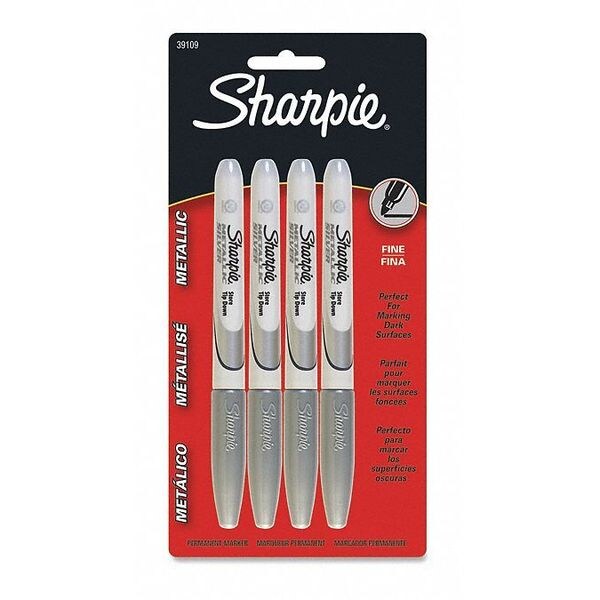Sharpie Silver Fine Point Permanent Marker, 4 PK 39109PP Zoro