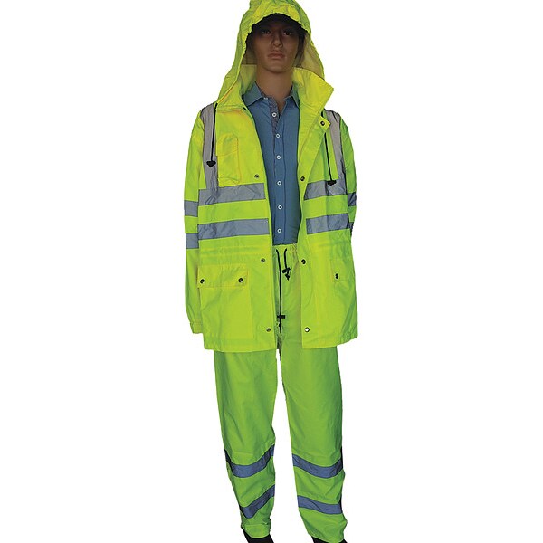 thumbnail image 2 of High Visibility Lime Green Raincoat With Reflective Stripes – Safety Rain Jacket 2 of 6