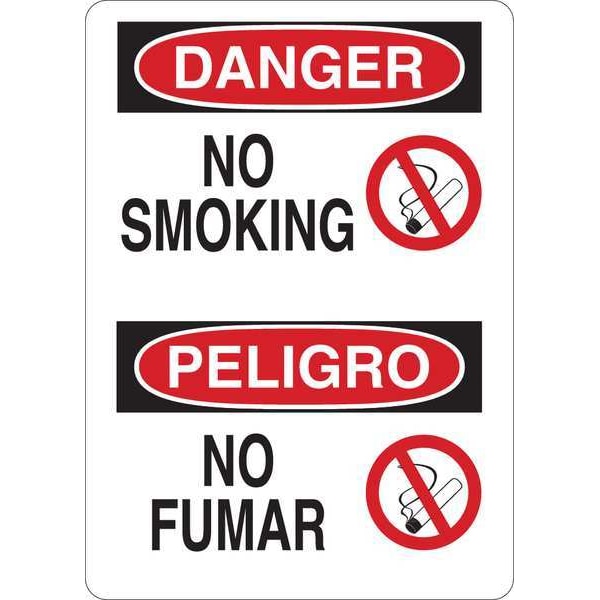 Condor Danger No Smoking Sign, 14" Height, 10" Width, Vinyl, English, Spanish 34GL24