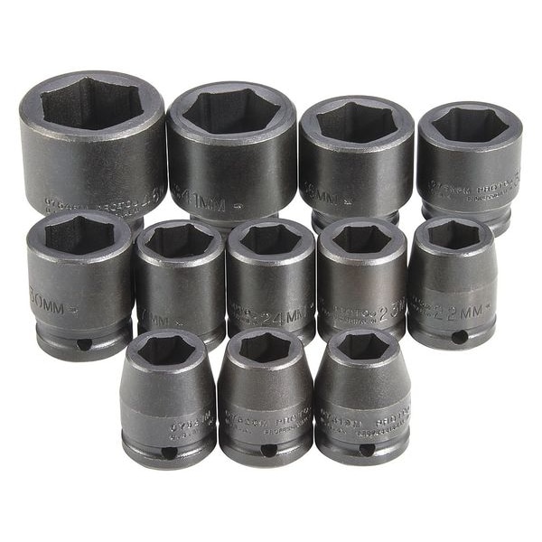 Proto 3/4" Drive Impact Socket Set, Metric, 12 pcs J72105M