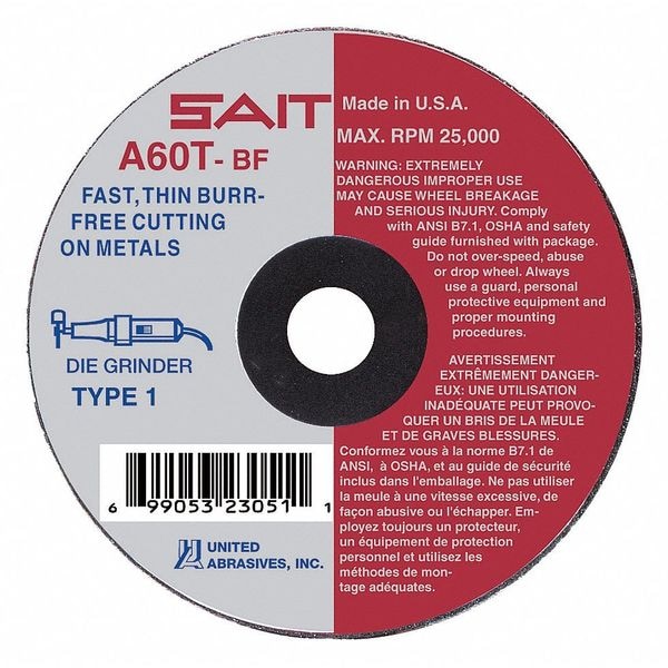 United Abrasives/Sait Abrasive Cut-Off Wheel, Type 1, 2 in