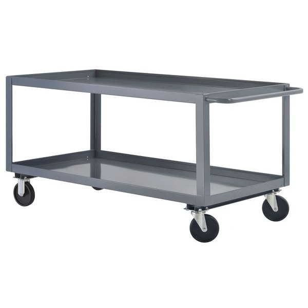 Zoro Select Utility Cart with Lipped Metal Shelves, Steel, Flat, 2 Shelves, 1,200 lb 35V972