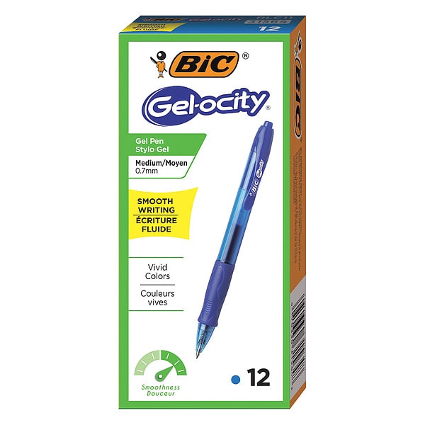 Bic Gel Roller Ball Pen, Medium 0.7 mm, Blue PK12 BICRLC11BE Zoro