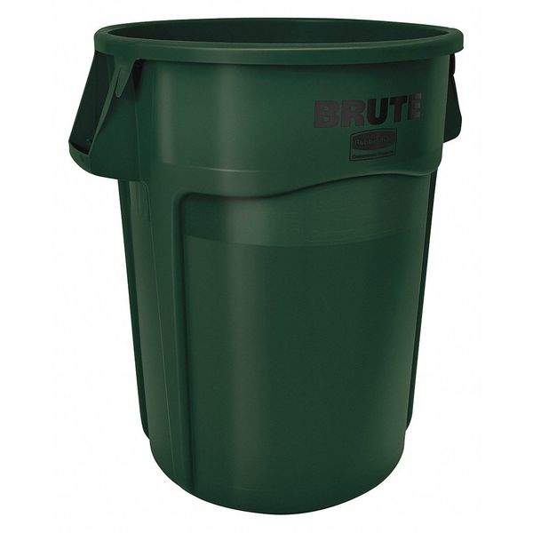 Rubbermaid Commercial 44 gal. Round Trash Can, Green, 24 in Dia, None, Polyethylene 1779741