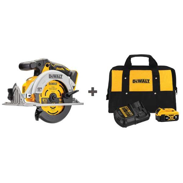 Dewalt Circular Saw, Cordless, Blade 6 1/2 in DCS565B/DCB205CK Zoro