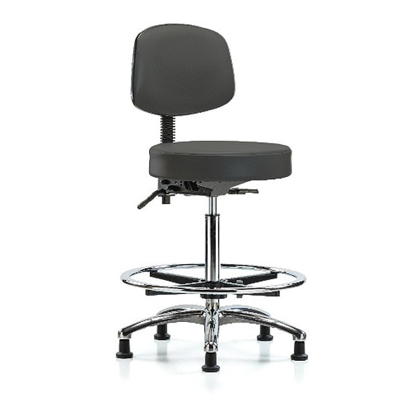 Blue Ridge Ergonomics Ben Stool, Hi, Vin, Bk, Chrome, CF, Glides, Gry BR-VHBST-CR-T0-CF-RG-8605