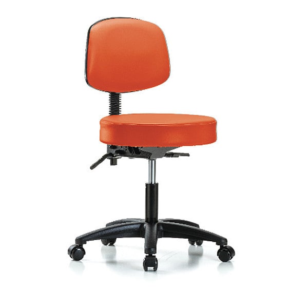 Blue Ridge Ergonomics Desk Stool, Vinyl, Bk, Casters, Orange BR-VDHST-RG-T0-RC-8613