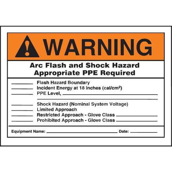 Accuform Label, 3-1/2x5, Warning Arc Flash and, LELC318 LELC318