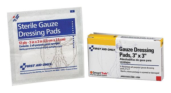 First Aid Only Gauze Pad, Sterile, 3 in. L x 3 in. W, PK8 AN206