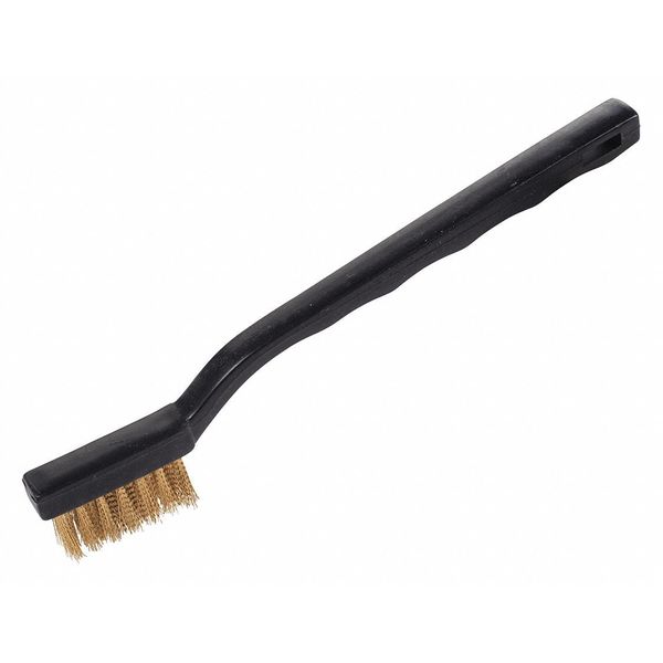 Hyde Wire Scratch Brush, 1/2 in Brass Bristles, 3 Rows, 3 5/8 in Brush Length, 7 in, Curved Handle 46605