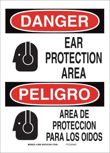 Brady Danger Sign, 14" Height, 10" Width, Polyester, Rectangle, English, Spanish 124090