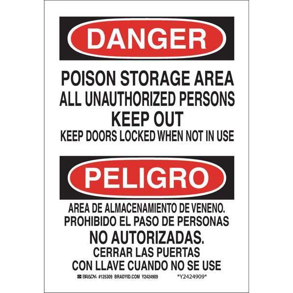 Brady Danger Sign, 10" Height, 7" Width, Aluminum, Rectangle, English, Spanish 125307